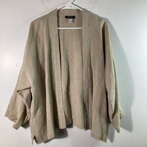 Womens Eskandar Open Linen Jacket Heavy Weight Lagenlook Tan Esk 0 US 6/8